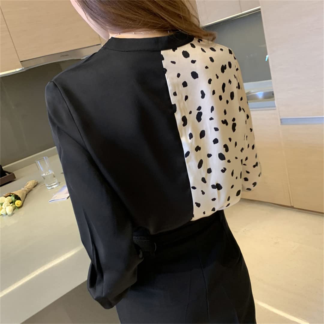 Camicie da Donna con Scollo a V a Maniche Lunghe Camicette in Chiffon con Stampa Asimmetrica Top Vintage da Donna