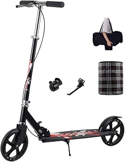 LXLA Big Wheels Adult Kick Scooter with Hand Brake - Folding Commuter Scooter with Carry Bag and Storage Basket, Adjustable Height, Load 150 Kg (Color : Black)