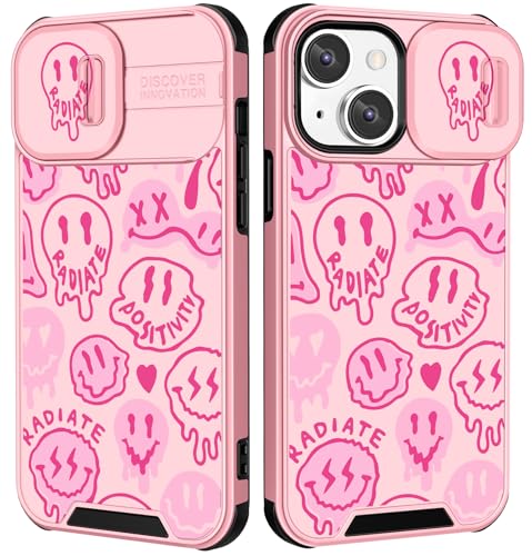 Goocrux (2in1 for iPhone 13 Case Face Cute Women Phone Cover Distorted Smile Design with Slide Camera Cover Protective Unique Teen Cases for iPhone13 6.1''