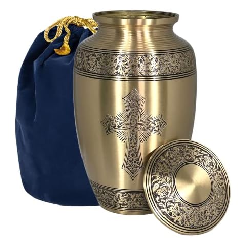 CrownLighting Urn For Ashes Adult Large Beautiful Celtic Cross Design Full Size Cremation Urn For Funerals, Memorials With Complimentary Velvet Pouch. (Gold) Cover