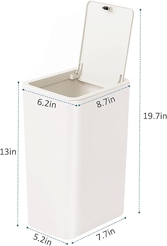 Miniatura 7 de Basurero de baño con tapa, cubo de basura delgado de 10 litros2.6 galones, cesta de basura pequeña con tapa desplegable para cocina, dormitorio,