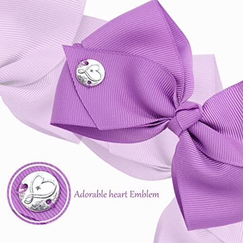 6Pc 5" Large Hair Bows For Girls With Heart Emblem #TOP2