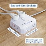Surge Protector Power Strip, 8 Outlets with 4 USB Ports(2 USB C), 4-Sided 1050J Outlet Extender with 5FT Flat Extension Cord for Travel, Home, School, College Dorm Room Essentials