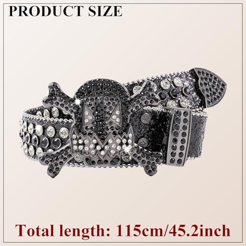 Rhinestone Skull Belt, Bling Punk Rock Studded Waist Strap Crystal Cowboy Belt Gothic Belt for Jeans Pants2