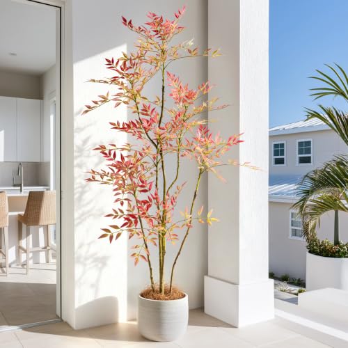 6ft Faux Bamboo Tree Artificial Nandina Tree Artificial Indoor Plants Realistic Fake Potted Tree...