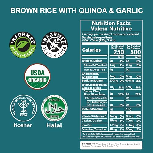 Reganic Organic Brown Rice with Quinoa & Garlic, 2 Individual Cups, Pack of 6, 8.8 oz
