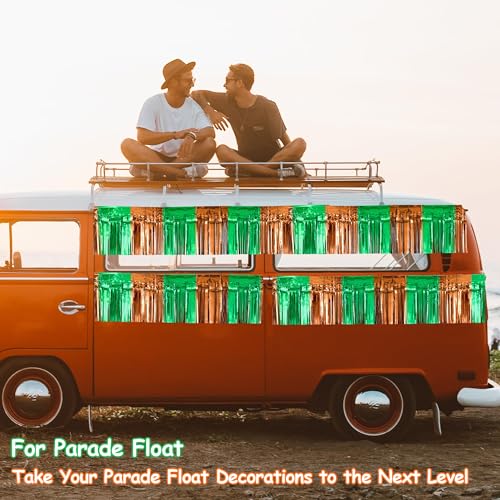 Image of 4 Packs Total 39 Ft Super Ball Parade Floats for Trailer Car, Green Brown Foil Fringe Garland Tinsel Streamers Hanging Backdrop Banner Table Skirts for Graduation Homecoming Birthday Football Party