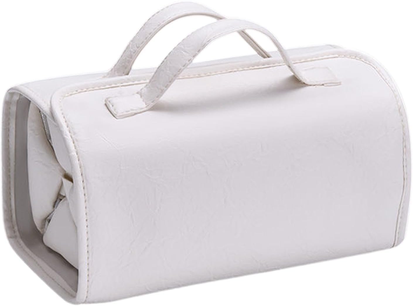 Makeup Pouch Bag for Women | Toiletry Pouch for Men Travel | PU Leather Cosmetic Bag Organiser | Travel Kit Vanity Bag (White Color)-image-0