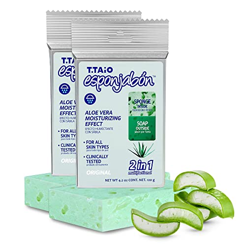 T.Taio Esponjabon Aloe Vera Soap Sponge - Gentle Shower Scrubber - Cleaning Bath Wash Scrub cover