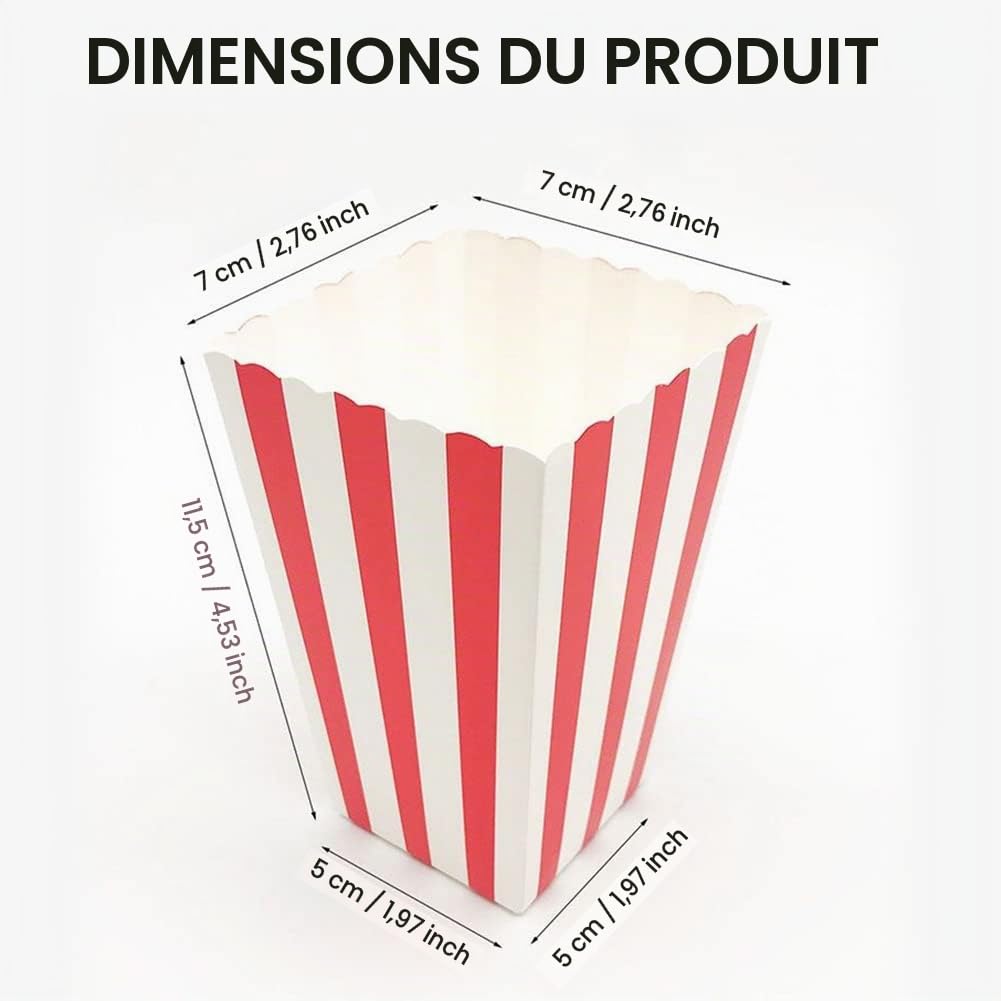 Helweet Popcorn Box, Pot Popcorn, Popcorn Boîtes, Sacs Popcorn, Boîtes de Nourriture de Seau de Pop-Corn à Rayures Carrées Rétro pour Cinéma Théâtre Anniversaire Soirées à Thème Aoirées, 24 Pack