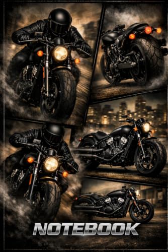 Lined Notebook – Dynamic Motorcycle Rider Collage with Urban Night Speed & Power Design: Bold Biker‑Inspired Artwork for Writing, Reflection, Notes and Personal Growth image 2