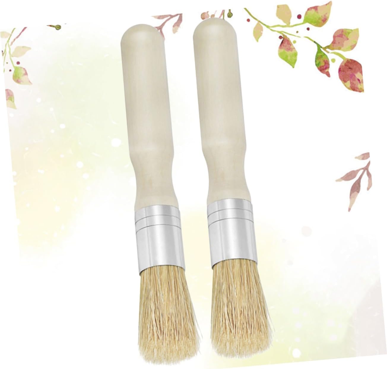 NUOBESTY 2pcs Round Head Wooden Handle Stencil Brushes for Oil and Acrylic Painting Small Bristle Painting Tools for Artists and Beginners Suitable for Craft Projects