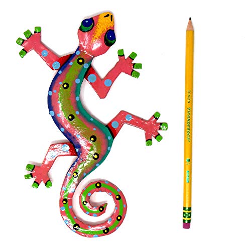Global Crafts 8" Painted Gecko Recycled Haitian Metal Wall Art (Pink) - Thumbnail 4
