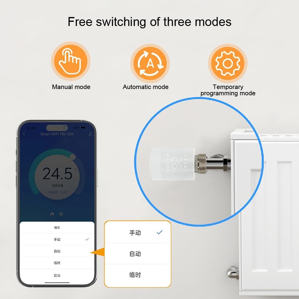 Per Tuya WiFi Smart TRV termostato, valvola termostatica programmabile per termosifone, regolatore di temperatura supporta il controllo tramite app (6 pezzi)