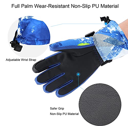 7-Mi Winter Ski Gloves,Children'S Touchscreen Snow Mittens Snowboard Waterproof Lined Long Cuff Leather Kids Gloves For Boys & Girls Sports Outdoor Play thumb #5