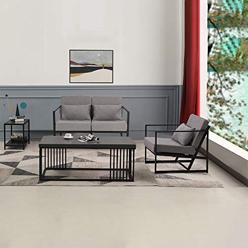 Mingone Sofa 3 Sitzer Sofa Couch Metall Sofa Sessel Modern Gepolsterter mit Leinen Soff Wohnzimmer,Taupe 170cm – Bild 3