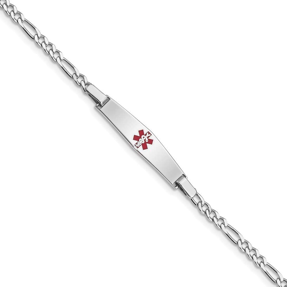 Polished Engravable Personalized Custom 925 Sterling Silver Medical ID Figaro Link Bracelet For Women Length 7 inches Width 3 mm