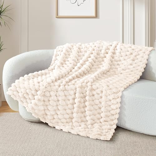 Whale Flotilla Kuscheldecke Flauschige Decke mit 3D-Jacquard-Muster, Exquisite und Warme Wohndecke Sofadecke für Ganzjahreszeiten, 130x150 cm, Weiß