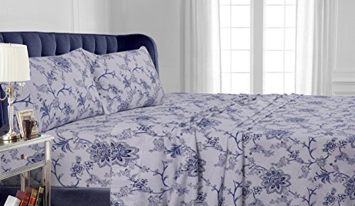 Tribeca Living 100% Cotton Flannel Sheet Set - 200 GSM, Deep Pocket, Ultra Soft & Cozy, King, Floral Printed