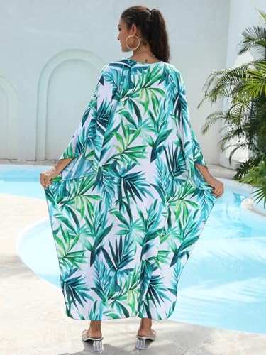 Image of IMAGEKOPE Women's Plus Size Animal Print V-Neck Batwing Kaftan Beach Dress Bathing Suit Cover-Up Loungewear