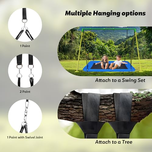 Image of Rectangular Giant 60 inch Platform Tree Swing for Kids and Adults,800lbs Heavy Duty Large Tree Swing with Durable Steel Frame