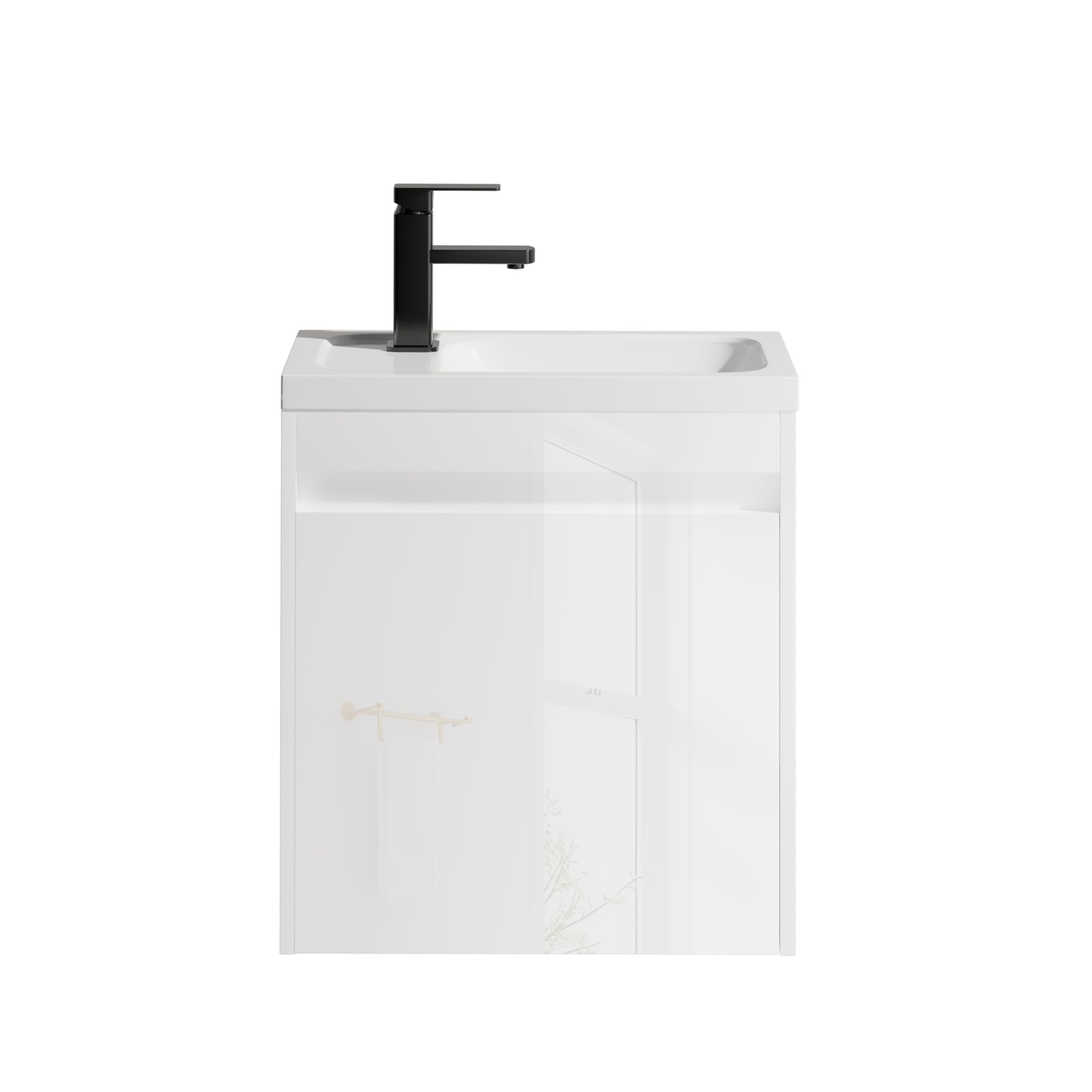 UEV Mobile da Bagno Sospeso 50 cm con Lavabo in Resina, 3-in-1 Set Arredo Bagno con Rubinetto Efficiente, Scarico POP-UP, Mobiletto con Ampio Spazio di Archiviazione
