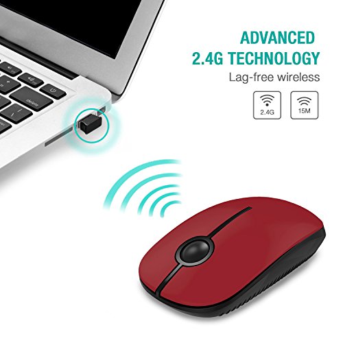 Image of VssoPlor Wireless Mouse, 2.4G Slim Portable Computer Laptop Mouse with Nano Receiver Quiet Silent Optical Mice for Notebook, PC, Laptop, Computer-Black and Red