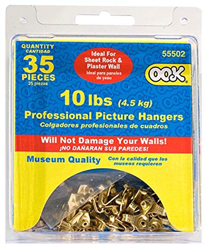 OOK Reusable Professional Picture Hangers, Art Hangers, Heavy Duty 10 Pound Capacity Picture Hooks, Brass, Set of 35, 535888 - Image 3