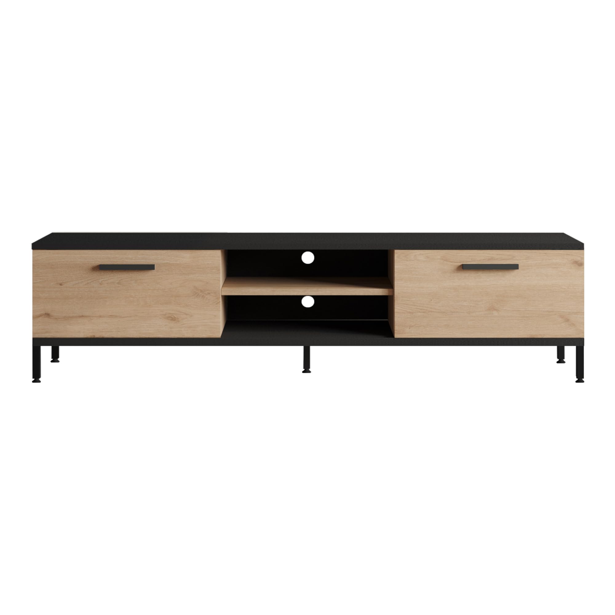 [en.casa] Mobile TV Armadietto Basso con Ante a Ribalta e Scomparti Aperti con Fori Passacavi Consolle Basso Porta TV 39 x 160 x 35 cm Rovere/Nero