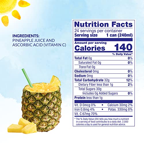 Dole 100% Pineapple Juice, 100% Fruit Juice With Added Vitamin C, 8.4 Fl Oz Cans (Pack Of 48) #TOP2