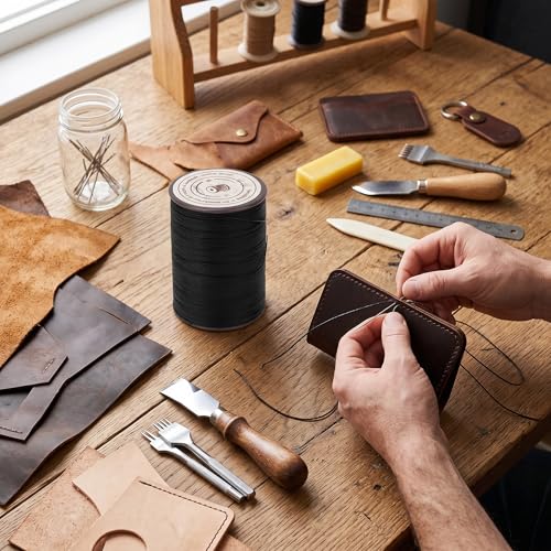 Hilo encerado de poliéster para coser cuero, rollo de 160 m con colores surtidos para zapatos, carteras y manualidades, hilo resistente para coser a mano para artesanos del cuero miniatura 6