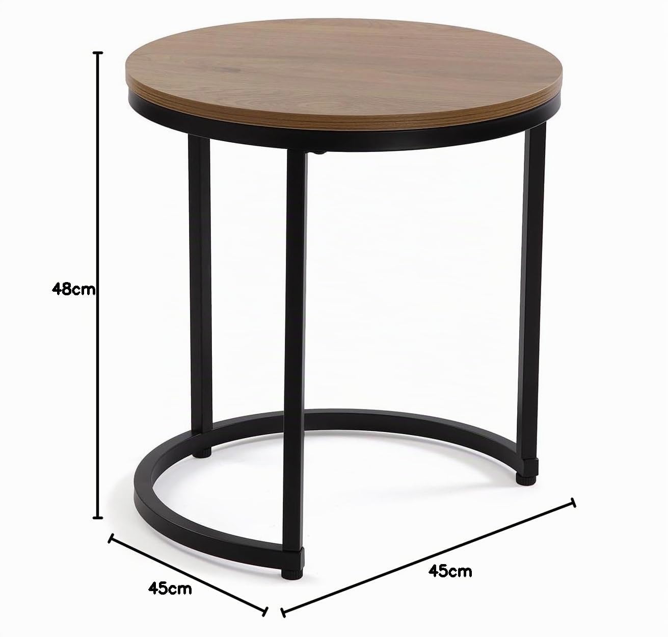 Versa Megan Mesa Nido Auxiliar para el Salón, la Habitación o la Cocina. Moderna Mesilla Baja, Set de 2, Medidas (Al x L x An) 48 x 45 x 45 cm, Madera y Metal, Color Marrón y Negro
