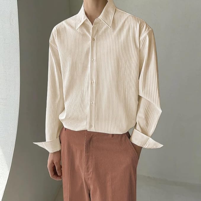Image of GRECIILOOKS Men's Formal Button Down Shirt - Slim Fit Polycotton Shirt's for Men | Textured Full Sleeve| Business & Meeting Ready (Available in Plus Size)