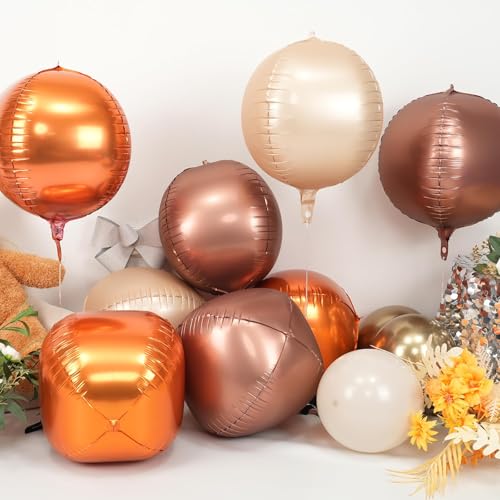 Image of 9 Pcs Retro Beige Orange Brown Round Foil Balloons,22 Inch Round Balloons