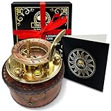 Brass Sundial Compass in Leather Case - Nautical Gifts for Men, Antique Sailing Anniversary Vintage Gifts, Unusual Unique Nautical Decor, Naval Maritime Pocket Watch Clock (4.1' Inch)