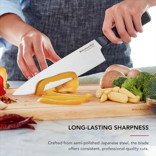 KitchenAid Classic Step Knife Block Set with Built-In Knife Sharpener, Stainless Steel Kitchen Knives, Sharp Kitchen Knife Set with Block, 14-Piece, Natural - image 4