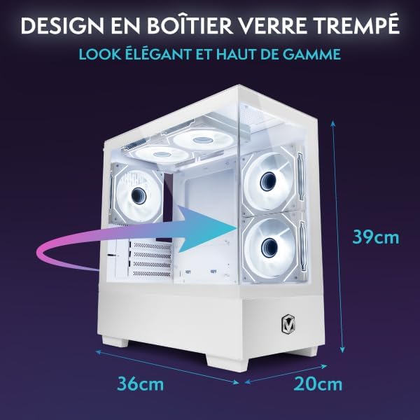 Diagram showing the dimensions of the Vibox V-178 PC case: 36cm length, 20cm width, 39cm height.