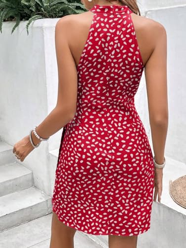 Image of LIGHT DOT Women's Summer Dress Dot Print Halter Neck Tie Waist Casual Zipper Back Sundress Vacation Outfits