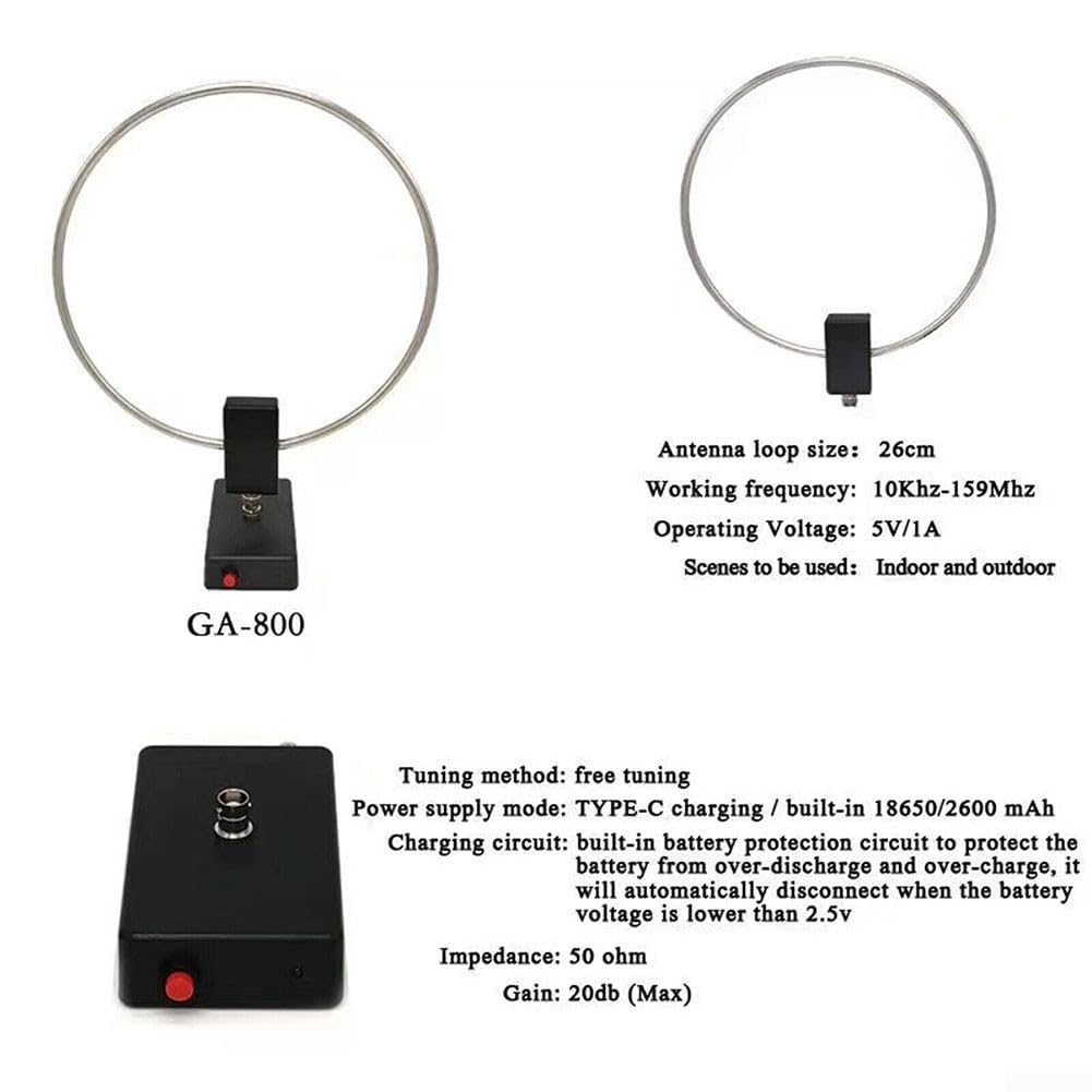 SPORTARC Antenna ad onda corta GA-800, 10 KHz-159 MHz, radio portatile ad alta frequenza, batteria al litio integrata da 2600 mAh, 5 V/1 A, 1401099421