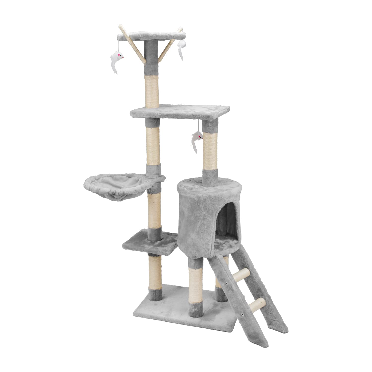 Tiragraffi Gatto albero 138cm con Cuccia per Gatti Albero Parco giochi gioco tira graffi per Gatto colore Grigio - AQPET