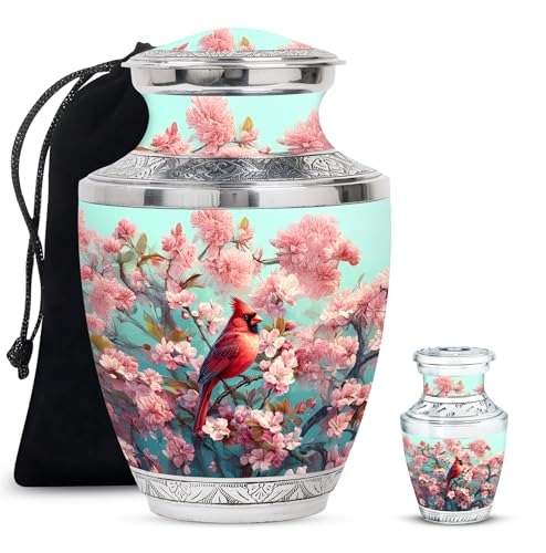 Image of Cardinal Bird Urn Burial Urn Mom & Dad 1 Large & 1 Small | Small Cremation Urns for Adult Ashes Women, Keepsake Funeral Urns
