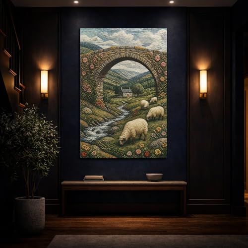 Impression sur toile effet textile relief paysage mouton vertical