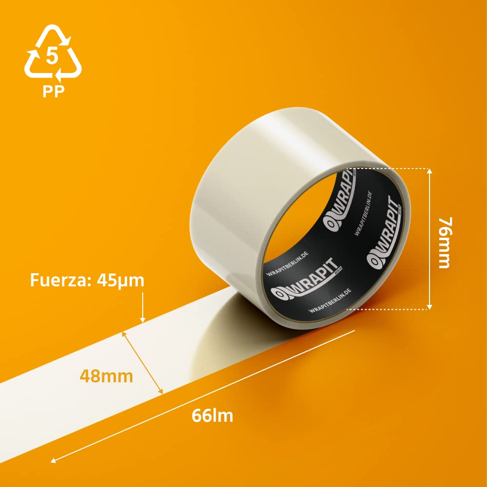 Cinta adhesiva universal para embalaje de cartón, alta fuerza adhesiva, resistente a roturas, calidad para envíos, mudanzas y almacenes, reciclable de PP (72 rollos – transparente)