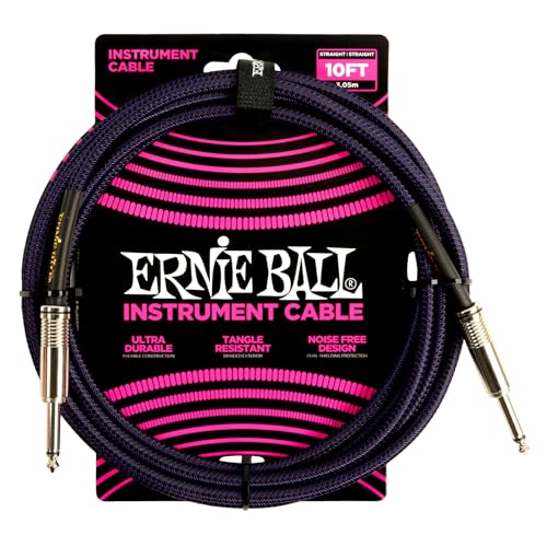 Image of Ernie Ball Braided Instrument Cable, Straight Straight, 10ft, Purple /Black