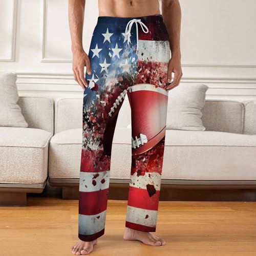 Football Print U.S Flag Mens Pajama Pants Loose-Fit Pjs Bottoms Lounge Pant Sleepwear with Pockets2