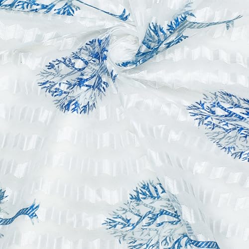 Image of Curtains 7 feet Long Set of 10 | White & Blue Transparent Sheer Curtain | Room Decoration Items for Bedroom | 215 x 118 cm | Motif Design Door Curtain | | Perfect for Home Decor