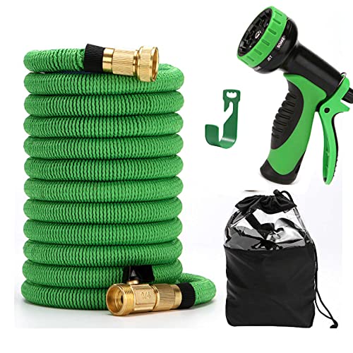 Damabencai Manguera de jardín Extensible: Ligera y Duradera, con Conexiones de latón Macizo para un Rendimiento Superior en riego y Lavado (Verde Claro, 45,7 Metros).