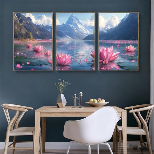 Tableaux Moderne Abstrait Lotus Oujkeef triptyque 55x80cm de salon - 3