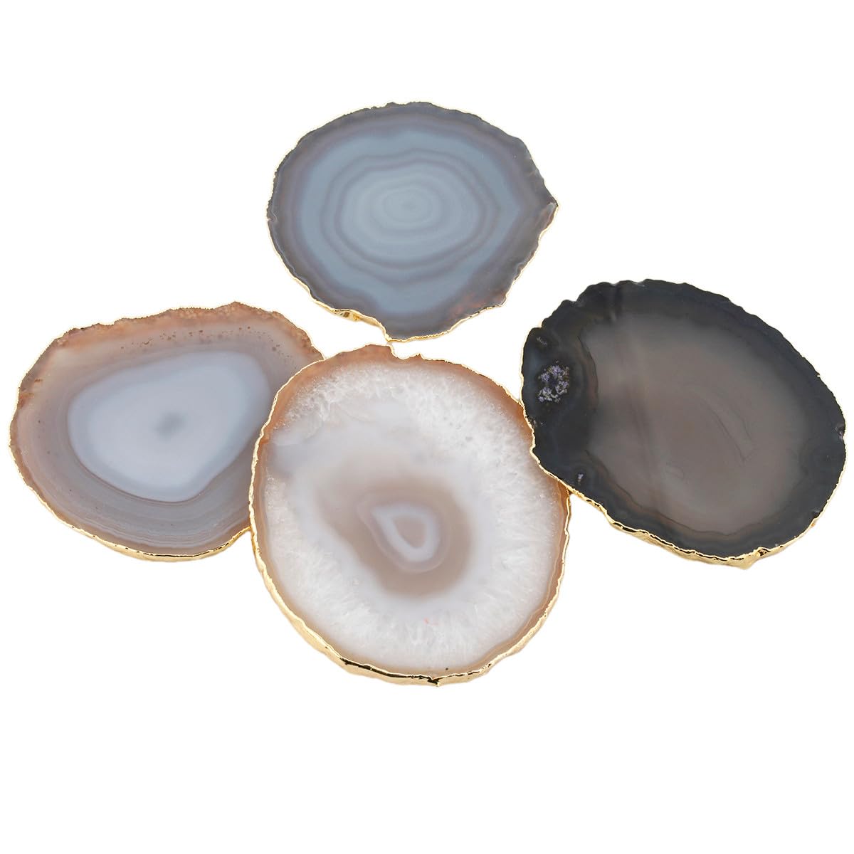 Nupuyai 2pcs Natural Agate Slices Cup Mats Coasters for Drink Irregular Crystal Stone Coaster Set Place Cards for Wedding Home Decor 3.1"-3.9" - Image 2