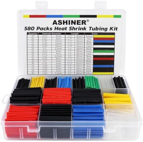 ASHINER Heat Shrink Tubing Kit - 580Pcs EVA Material in 6 Colors and 11 Sizes - Ideal for Electrical Insulation, Repairs, and Wire Connectors with User-Friendly Design and Storage Case
